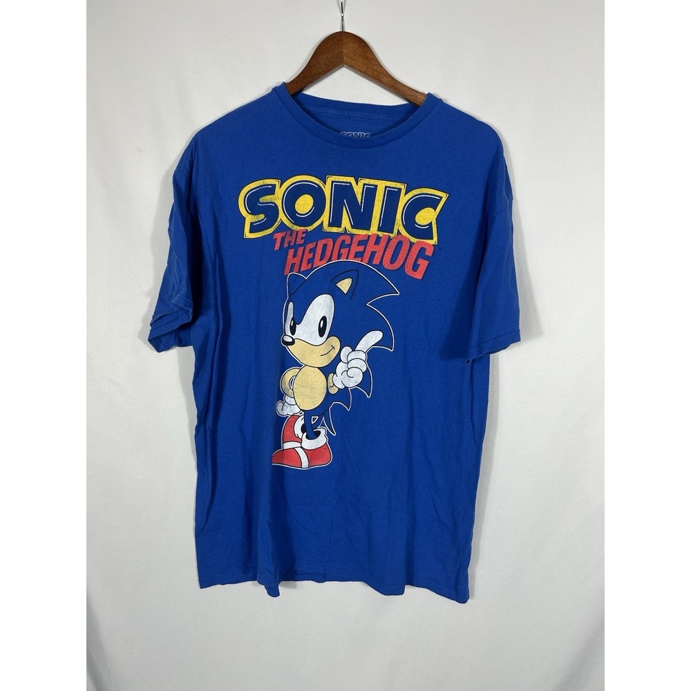 Sega Sonic the Hedgehog Large Print Graphic‎ Tshirt Blue Size XL 90s Y2K Cartoon